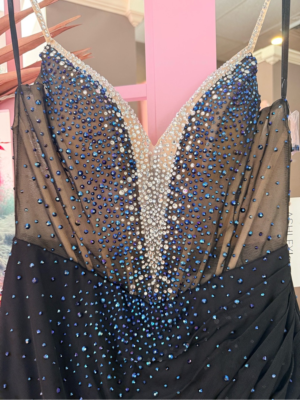 NWT Ashley Lauren size 14 Orig $408 Crystal Sheer Bodice Mini Dress HOCO Party - Picture 4 of 5